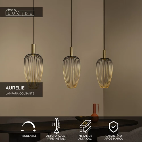 Lucide AURELIE - Lámpara colgante - 3xGU10 (MR11) - Oro | Vibes - USP